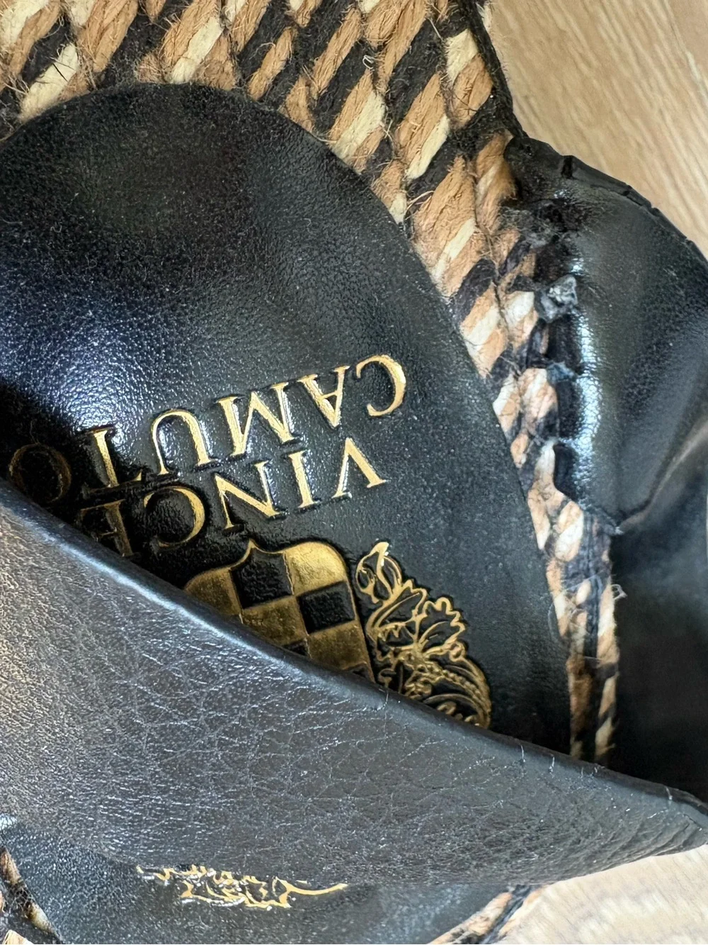Black Leather Espadrille Platform Sandals Size 8 Vince Camuto - Picture 6 of 11
